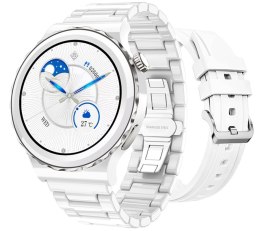 Smartwatch Damski Rubicon RNCE92-1 Srebrny-Ceramiczna Bransoleta + Biały Silikonowy Pasek