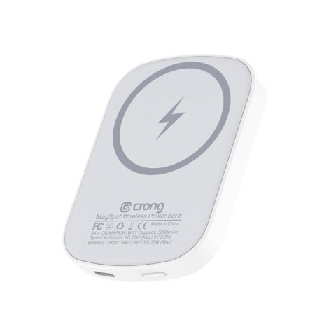 Crong MagSpot Power Bank - Bezprzewodowy power bank z MagSafe 5000mAh, USB-C 20W PD (biały)