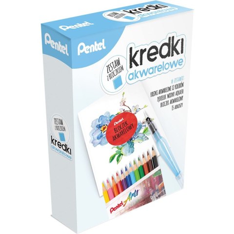 KREDKI AKWARELOWE PENTEL 12 KOLORÓW + BLOCZEK