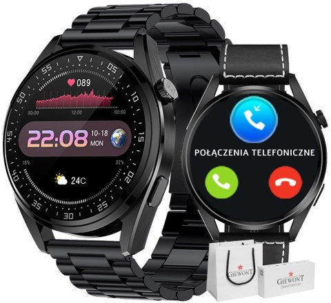 Smartwatch Giewont GW450-2 Czarny + Pasek Czarny Skórzany