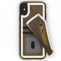 Zizo Nebula Wallet Case - Skórzane etui iPhone X z kieszeniami na karty + saszetka na zamek + szkło 9H na ekran (Dark Brown/Brow