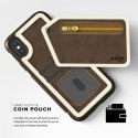 Zizo Nebula Wallet Case - Skórzane etui iPhone X z kieszeniami na karty + saszetka na zamek + szkło 9H na ekran (Dark Brown/Brow