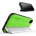 Zizo Retro Series - Etui iPhone Xs / X z kieszenią na karty + podstawka + szkło 9H na ekran (Neon Green/Silver)