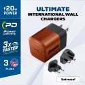 Energizer Ultimate - Ładowarka sieciowa Multiplug EU / UK / US GaN 20W PD (Walnut burl)