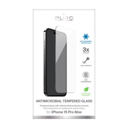 PURO Anti-Bacterial Tempered Glass - Szkło ochronne hartowane z ochroną antybakteryjną iPhone 15 Pro Max