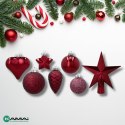 Komplet 19 Bombek Choinkowych Kamai Christmas Decoration - Kolor Burgund z Gwiazdą na Czubek