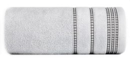 Ręcznik 30x50 Amanda srebrny z ozdobną welurową bordiurą w pasy frotte 500 g/m2 Eurofirany