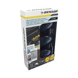 Dunlop - Ładowarka samochodowa USB-A + USB-C 20W PD / 3x rozdzielacz gniazda zapalniczki 12/24V (czarny)