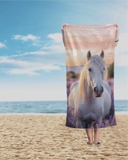 Ręcznik plażowy 70x140 Koń 87 biały lawendowy dziecięcy bawełniany