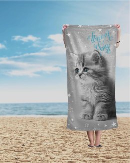 Ręcznik plażowy 70x140 Kot 95 szary dziecięcy bawełniany