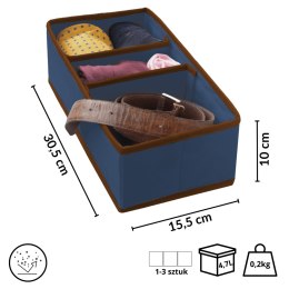 BLUE niebieski organizer do szuflady 3 przegrody 30,5x15,5x10cm