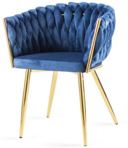 Krzesło plecione Lugano fotel TRECCIA BLUE VELVET GOLD