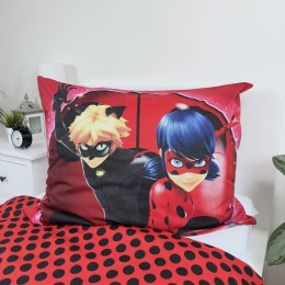 Pościel bawełniana 140x200 Biedronka i Czarny Kot Ladybug Miraculous czerwona w czarne kropki JF24