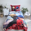 Pościel bawełniana 140x200 Biedronka i Czarny Kot Ladybug Miraculous czerwona w czarne kropki JF24