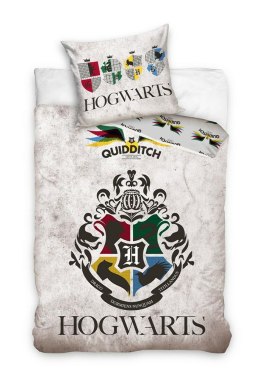 Pościel bawełniana 140x200 Harry Potter Hogwarts szara C24