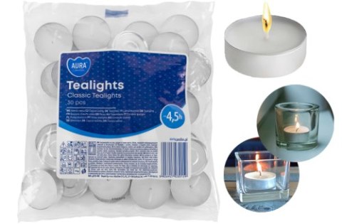 AURA Podgrzewacze Tealights Classic 4,5h 30 szt. p15-30