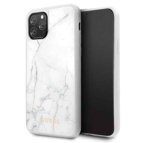 Guess Marble Tempered Glass Hardcase - Etui iPhone 11 Pro (biały)