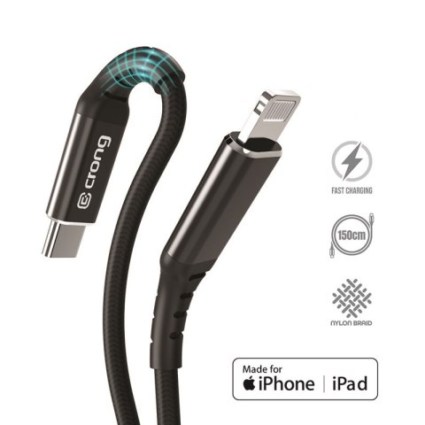 Crong Armor Link - Kabel MFi z USB-C na Lightning w oplocie 150cm (czarny)