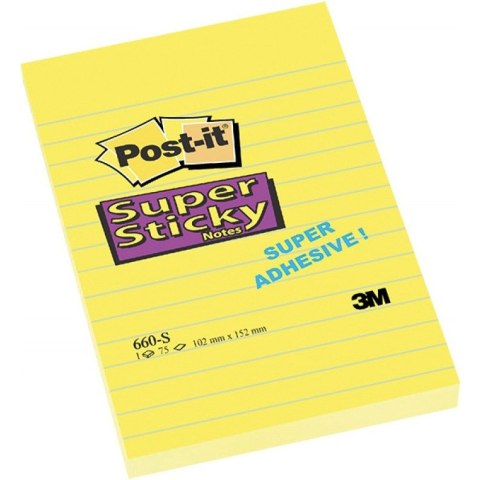 BLOCZEK POST-IT SUPER STICKY ŻÓŁTY 102 X 152 MM W LINIE 75 KARTEK