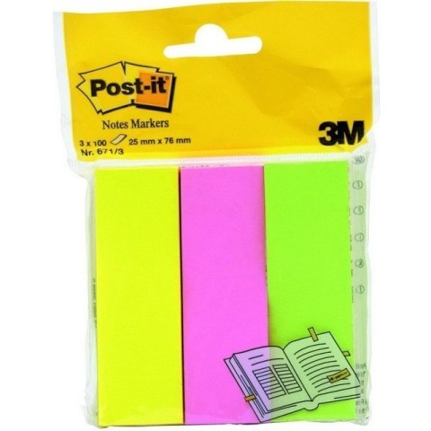 ZNACZNIKI SAMOPRZYLEPNE POST-IT NEONOWE 100 KART 3 BLOCZKI 680-8 26 X 76 MM