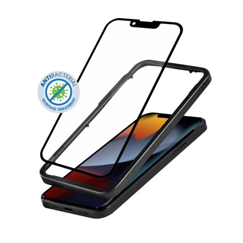 Crong Anti-Bacterial 3D Armour Glass - Szkło hartowane 9H na cały ekran iPhone 13 / iPhone 13 Pro + ramka instalacyjna
