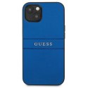 Guess Saffiano Metal Logo Stripes - Etui iPhone 13 mini (niebieski)